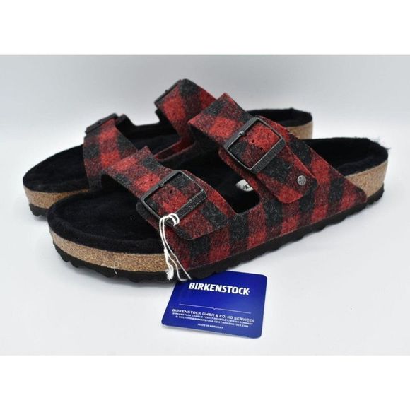 Birkenstock Other - Birkenstock Mens EU 44 US 11 Arizona Rivet Plaid Red Regular Fit Wool Sandals